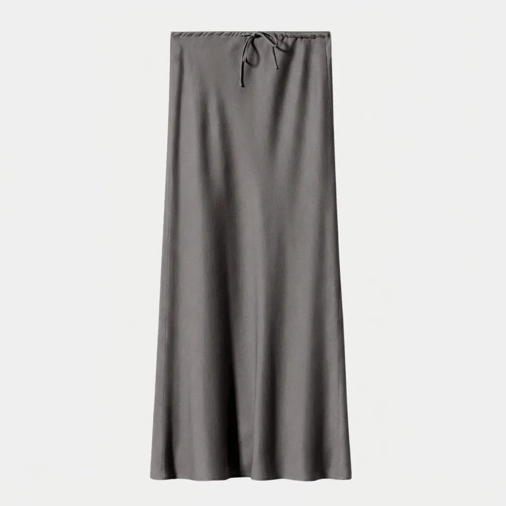 Satin Drawstring Maxi Skirt Grey 10