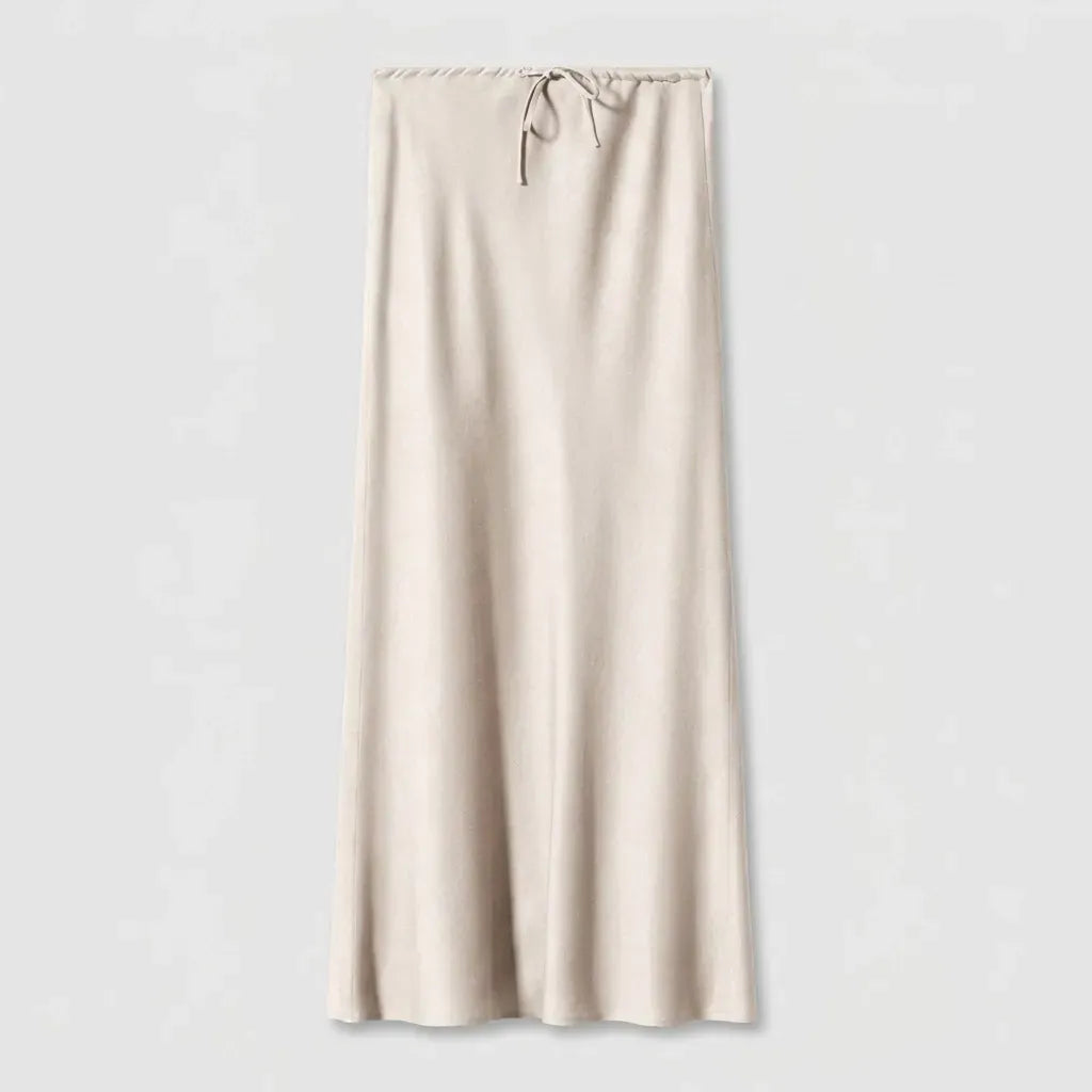 Satin Drawstring Maxi Skirt Beige 3