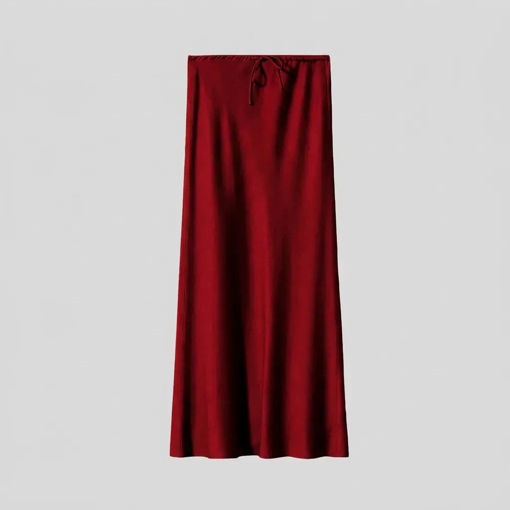 Satin Drawstring Maxi Skirt Dark Red 4