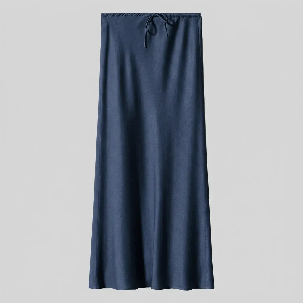 Satin Drawstring Maxi Skirt Navy 5