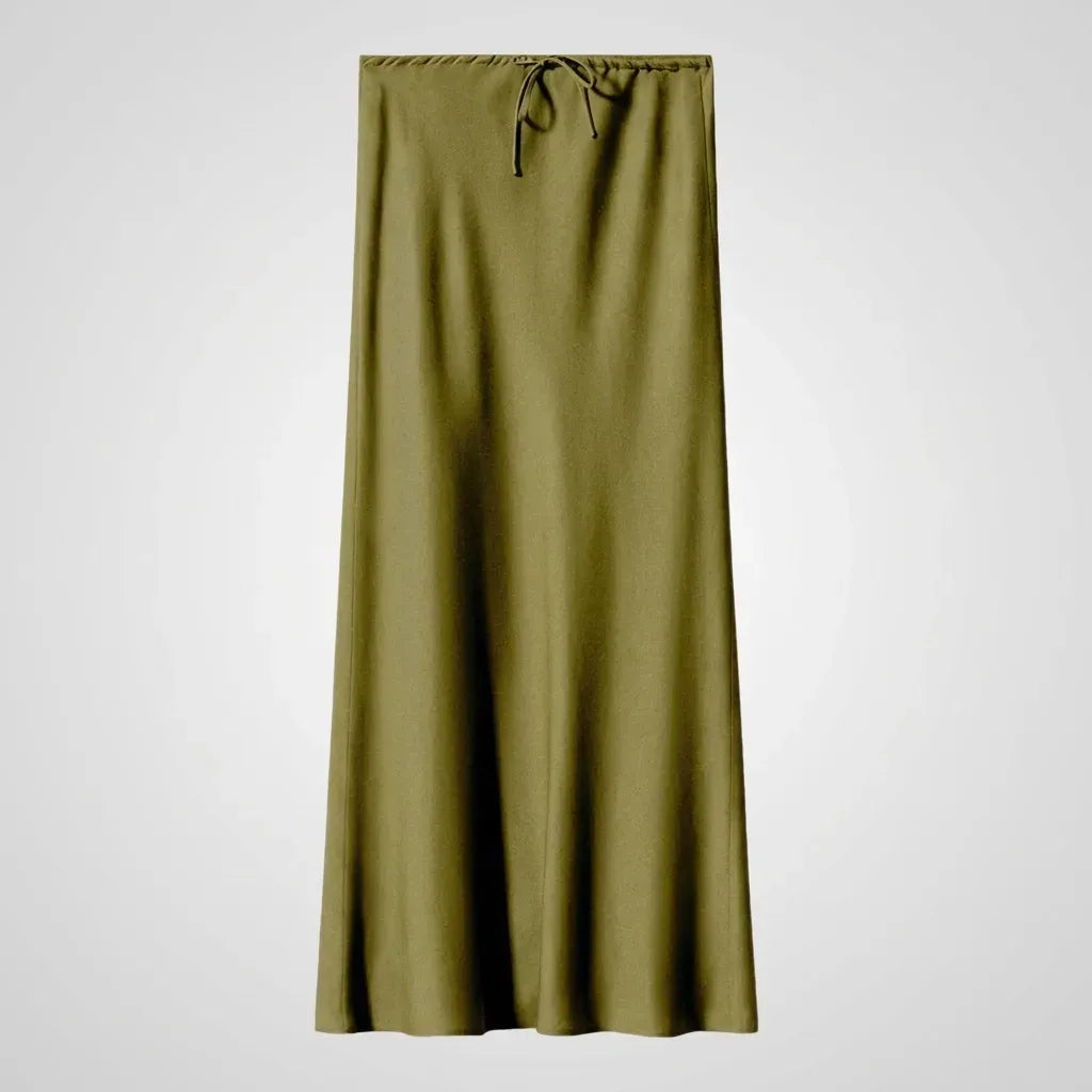 Satin Drawstring Maxi Skirt Olive 6