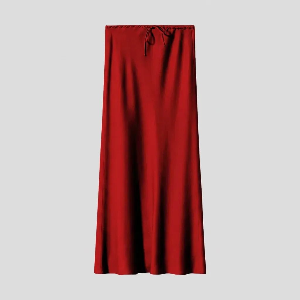 Satin Drawstring Maxi Skirt Red 7