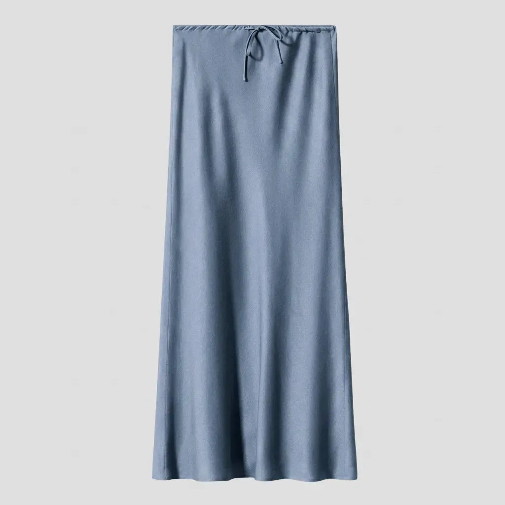 Satin Drawstring Maxi Skirt Light Blue 8