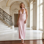 Satin Halter Neck Black Tie Dress for Gala Dusty Rose 1