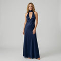 Satin Halter Neck Black Tie Dress for Gala Navy 2