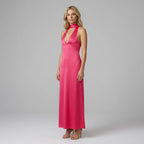 Satin Halter Neck Black Tie Dress for Gala Pink 8