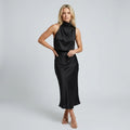 Satin Halter Neck Midi Dress Black 8