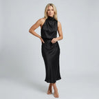 Satin Halter Neck Midi Dress Black 8