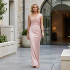 Satin Black Tie Dress with Ruched Waist Pink 1