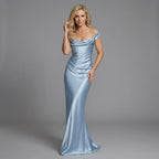 Satin Black Tie Dress with Ruched Waist Blue 2
