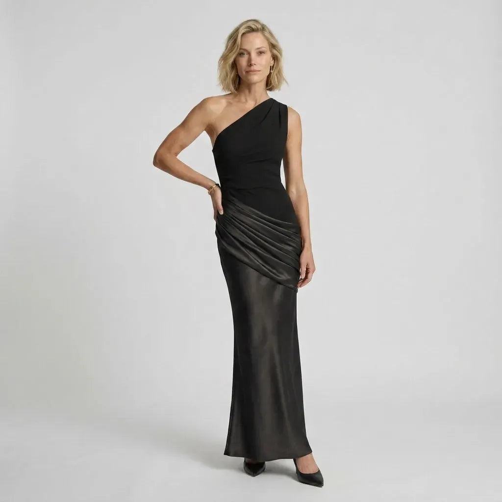 Satin One Shoulder Black Tie Dress Black 11