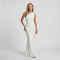 Satin One Shoulder Black Tie Dress White 13