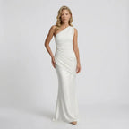 Satin One Shoulder Black Tie Dress White 13