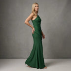 Satin One Shoulder Black Tie Dress Dark Green 4