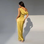 Satin One-Shoulder Maxi Dress in Yellow – 2