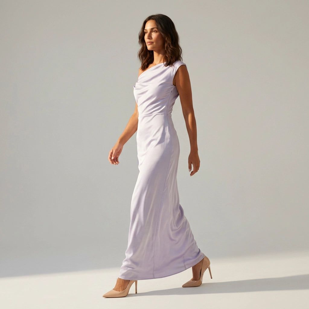 Satin One-Shoulder Maxi Dress in Purple – 5