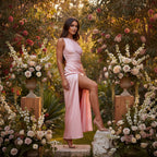 Satin One Shoulder Wedding Guest Dress with Slit Dusty Rose 9