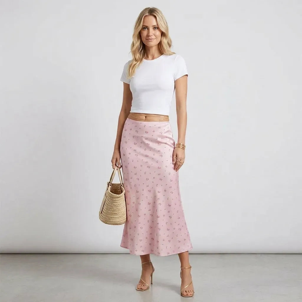 Satin Slip Maxi Skirt Pink 1