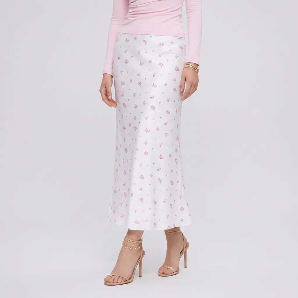 Satin Slip Maxi Skirt White 4