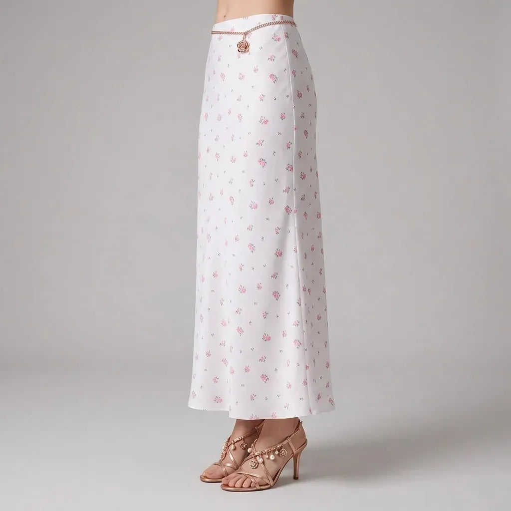 Satin Slip Maxi Skirt White 6