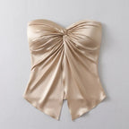 Satin Strapless Top with Sweetheart Neckline Beige 4