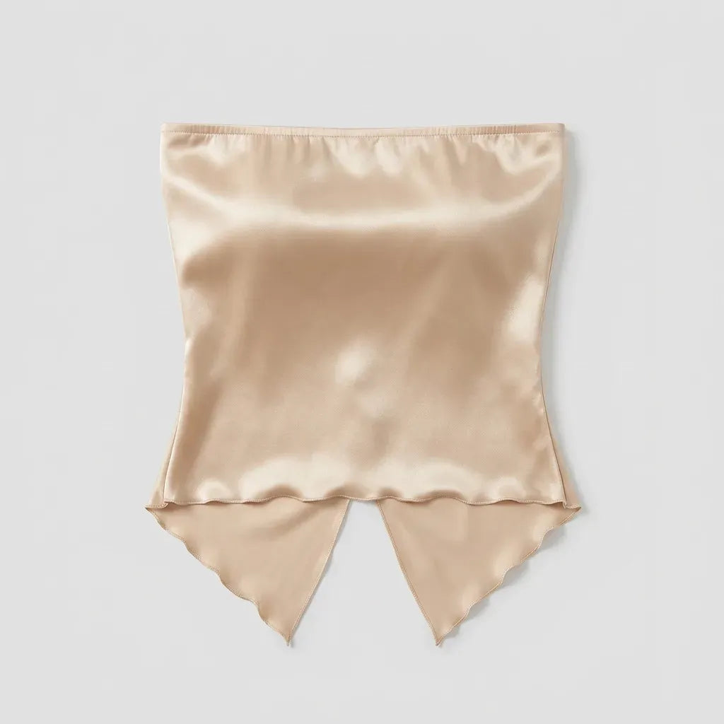 Satin Strapless Top with Sweetheart Neckline Beige 5