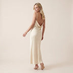 Satin V-Neck Slip Maxi Dress with Tie Front Beige 3