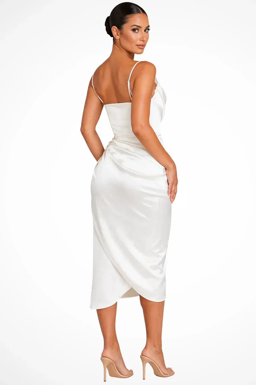 Satin Wrap Wedding Guest Dress with Slit White 2