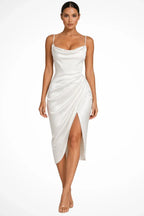 Satin Wrap Wedding Guest Dress with Slit White 3
