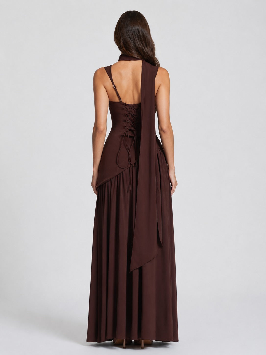 Sculpted Draped Maxi Dress in Brown – 2