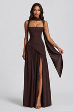 Sculpted Draped Maxi Dress in Brown – 3