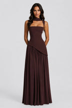 Sculpted Draped Maxi Dress in Brown – 4
