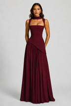 Sculpted Draped Maxi Dress in Burgundy – 8