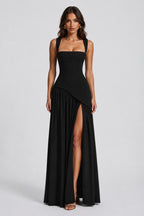 Sculpted Draped Maxi Dress in Black – 10