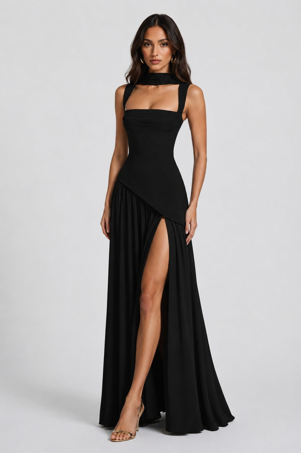 Sculpted Draped Maxi Dress in Black – 11