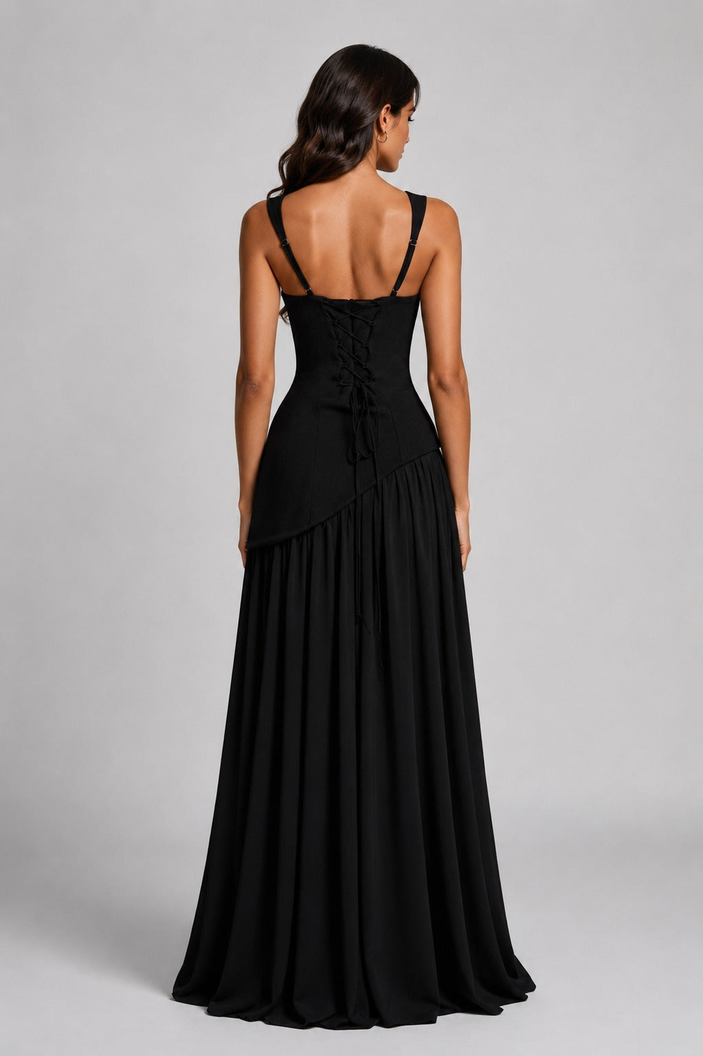 Sculpted Draped Maxi Dress in Black – 12