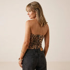 Sequin Animal Print Strapless Crop Top Brown 2