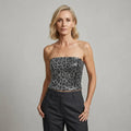 Sequin Animal Print Strapless Crop Top Grey 3