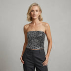 Sequin Animal Print Strapless Crop Top Grey 3
