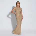 Sequin One Shoulder Black Tie Dress Evening Gown Gold 3