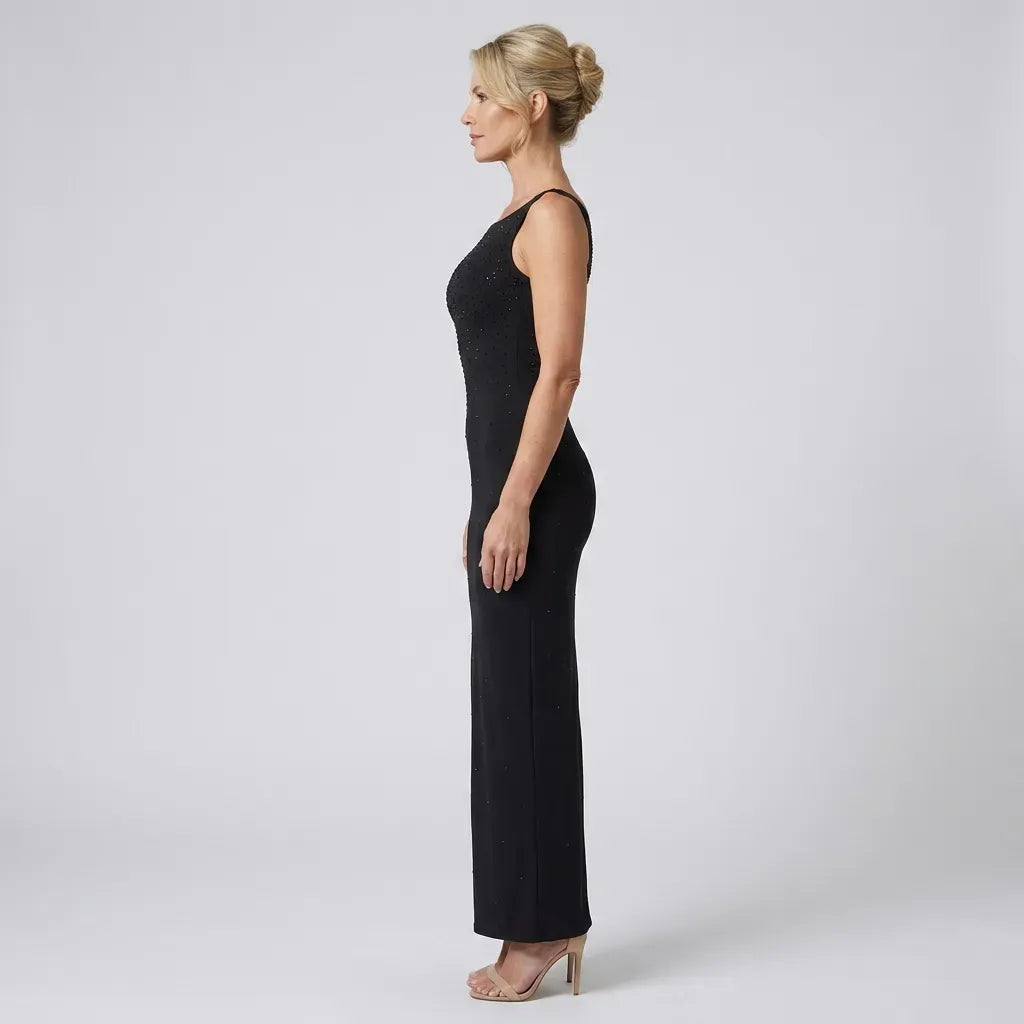 Sequin Slip Maxi Dress with Spaghetti Straps Black 2