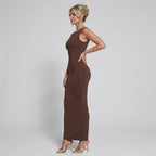 Sequin Slip Maxi Dress with Spaghetti Straps Brown 4