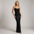 Sequin Slip Maxi Dress with Spaghetti Straps Black 5