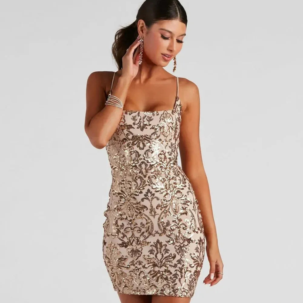 Sequin Sparkly Dress with Spaghetti Straps Gold 4