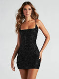 Sequin Sparkly Dress with Spaghetti Straps Black 5