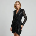 Sequin Wrap Blazer Dress Black 6