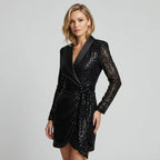 Sequin Wrap Blazer Dress Black 6