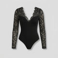 Sexy Lace V-Neck Long Sleeve Top Black 2