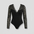 Sexy Lace V-Neck Long Sleeve Top Black 2