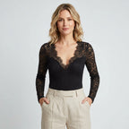 Sexy Lace V-Neck Long Sleeve Top Black 4